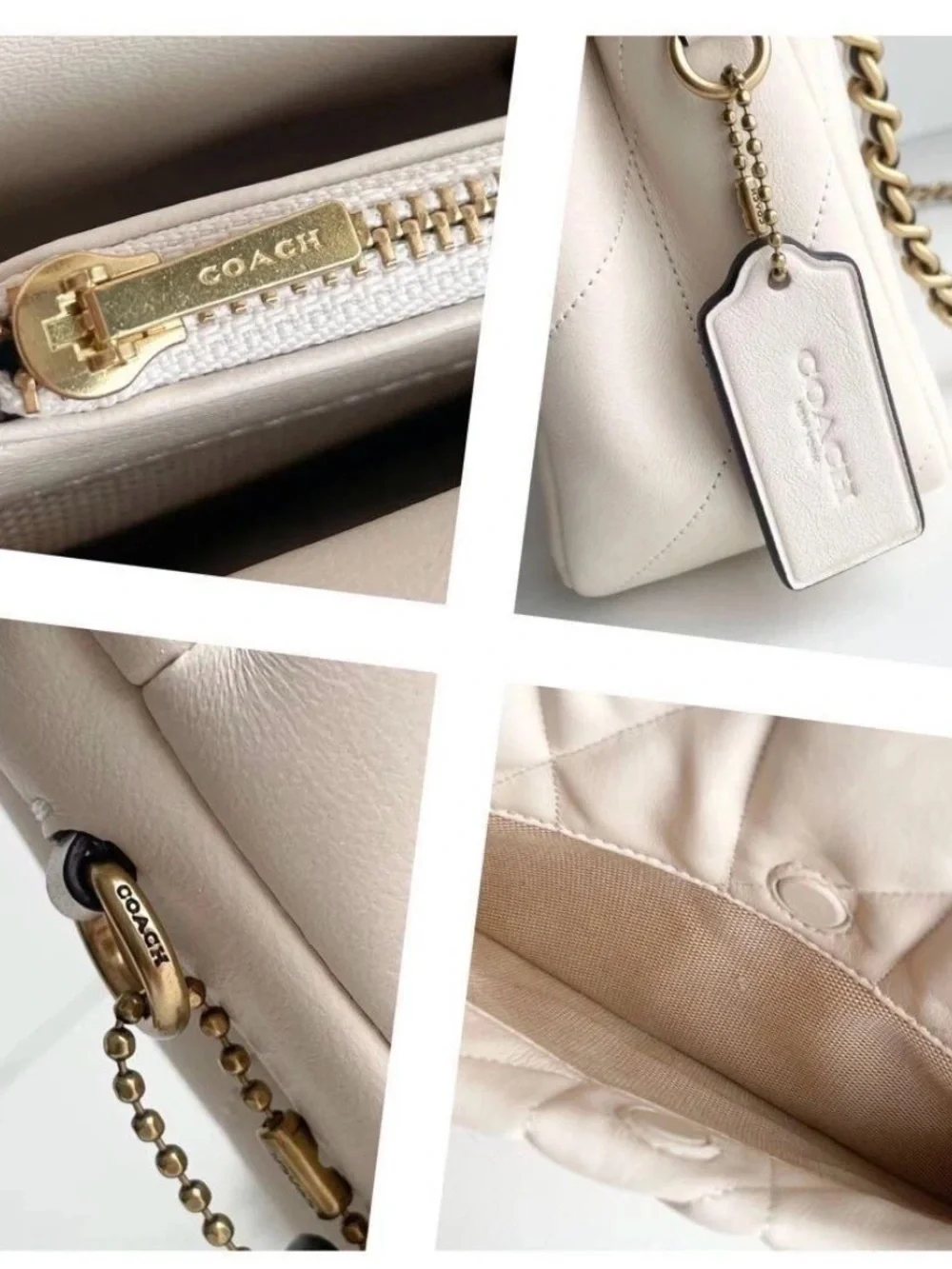 Coach Tabby 26 Quilted Shoulder Bag in Chalk with Brass Hardware